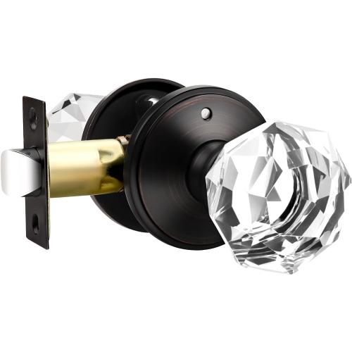 1 Pack Clear Crystal Door Knob, Inspired Decorative Oil Rubbed Bronze Door Knobs for Interior Doors, Unique Fancy Glass Privacy Door Knobs for Bedrooms and Bathrooms