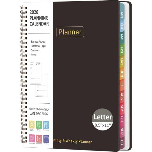 2026 Planner, 8.5 x 11 Weekly and Monthly Large Calendar Planner, Letter Size, Jan - Dec 2026, Hardcover Daily Agenda and Organizers for School Essentials & Office Supplies