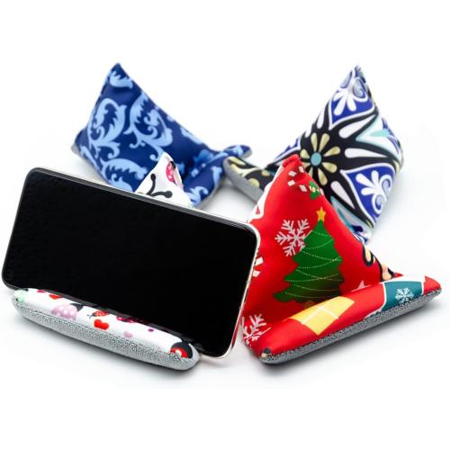 Blue Phone Holder for Desk, Phone Pillow Stand for iPhone 13 14 Handmade Fabric Phone Stands Bean Bag Phone Holder (Bohemia Pattern)