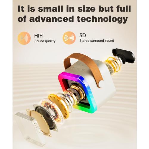 Mini Karaoke Machine Speaker for Kids Adults,Portable Bluetooth with 2 Wireless Microphones,Christmas Birthday Gifts Toys Girls Boys Ages 4, 5, 6,7, 8,9,10,11,12  Years Old Toddler (Off-White - 2 Mic)