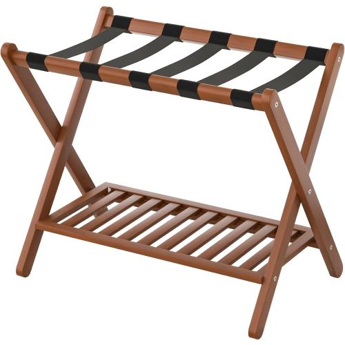 Luggage Racks Suitcase Stand Foldable With Storage Shelf For Guest Room Hotel Essentials Solid Bamboo Heavy-Duty Item Holder Chestnut Brown
