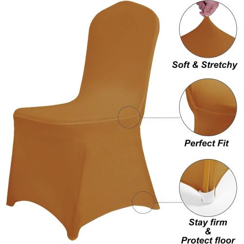 SUPERO Waterproof Spandex Chair Cover  6PCS, Stretch Dining Chair Covers, Polyester Outdoor Chair Covers, Protector Stretch Chair Cover for Party Universal, Banquet, Wedding Event, Hotel(Gold)