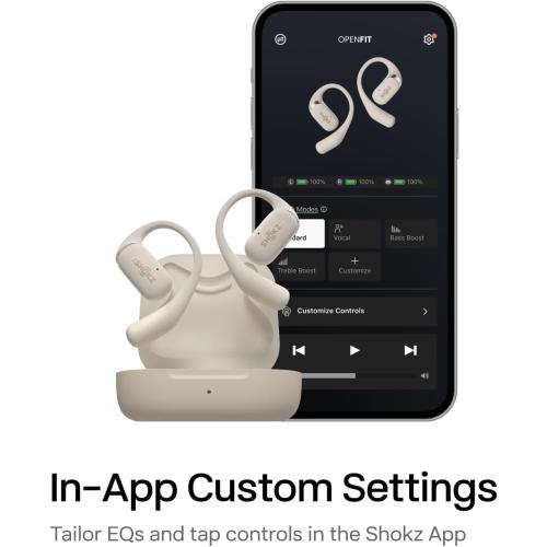 SHOKZ OpenFit - Open-Ear True Wireless Bluetooth Headphones with Microphone, Earbuds with Earhooks, Sweat Resistant, Fast Charging, 28HRS Playtime, Compatible with iPhone & Android, Beige
