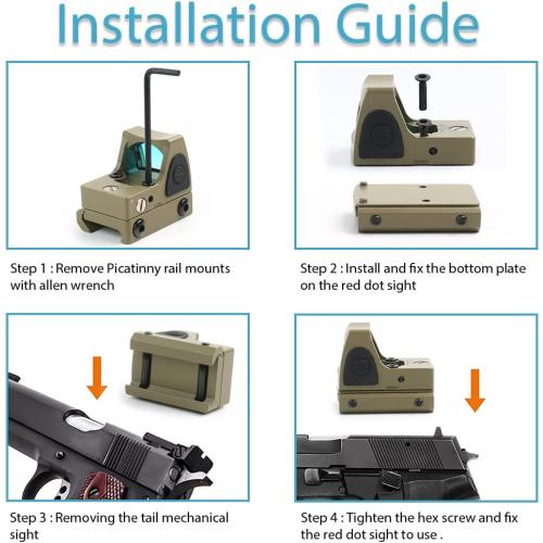 Tactical RMR Red Dot Sight, 3.25MOA Picatinny Mount Adjustable Reflex Sight, 20mm Rail Mount Shunting Red Dot Adjustable-Brightness Scope for Pistol Handgun