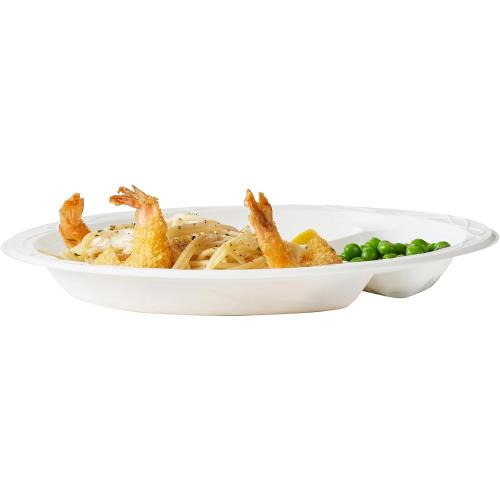 Restaurantware-RW Base 10.4 Inch Microwavable Food Plates, 150 Round Plastic Plates - 3 Compartments, Disposable, White Plastic Dinner Plates, Serve Hot And Cold Foods, For Restaurants And Cafes