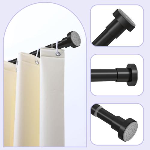 Shower Curtain Rod Spring Tension:Black Shower Rods for Bathroom 34 to 43 Inch,1 Inch Modern Heavy Duty Adjustable Tension Shower Curtain Rod No Drilling No-Slip Easy Install,Matte Black