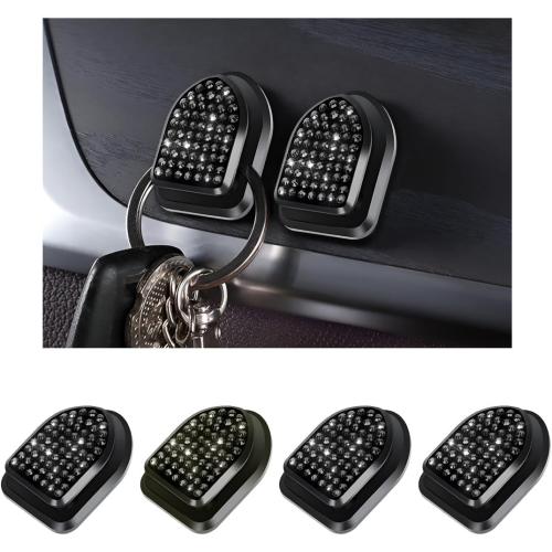 4 PCS Bling Car Mini Hooks, Cute Rhinestone Adhesive Back Seat Auto Hangers, Multifunctional Crystal Hanging Storage Hook for Vehicle Dashboard Wall Hat Coat Towel Key (Black)