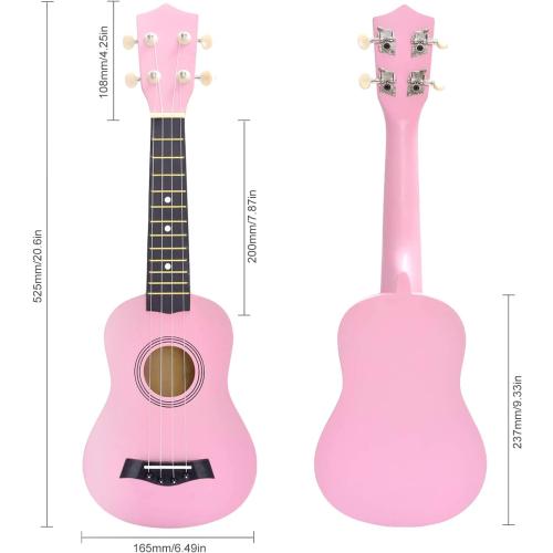 Soprano Ukulele Beginner Pack, 21 Inch Basswood kids Ukuleles Starter Kit with Gig Bag Spare Strings Tuner and Picks. (pink)