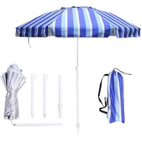 Size 6.5ft Color Blue Beach Umbrella - Heavy Duty Wind Resistant UV 50  Portable Sun Shade with Sand Anchor & Carry Bag, Outdoor Folding Umbrella for Beach, Pool, Patio, Garden (Blue Vertical Stripe)