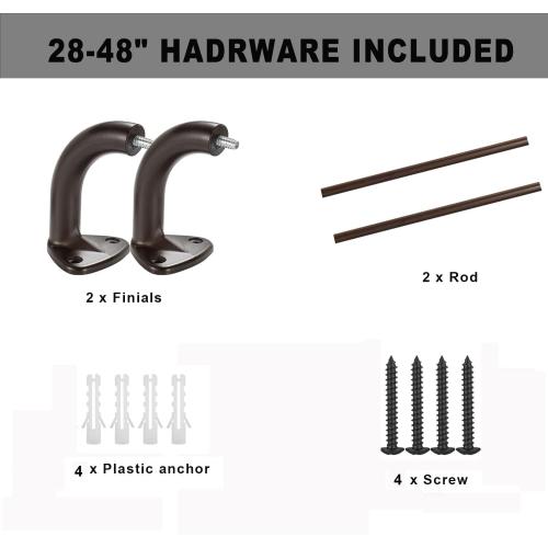 YunNephele Room Darkening Curtain Rods 28-48 inch Bronze,Wrap Around Design Window Single Drapery Rod, Sturdy Metal Adjustable Curtain Rod Set for Blackout Curtains