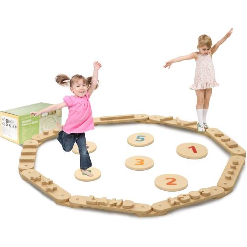 COSYLAND Wooden Balance Beam for Kids - 15 PCS Toddler Balance Beams and Stepping Stones - Sensory Balance Beam for Indoor Obstacle Course, Toys for Kids Age up 18 Months, Number