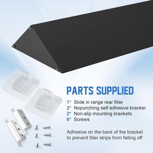 Slide-in Range Rear Filler Kit W10113901A, Stove Gap Universal Triangular Filler Strip, Cooktop Trim Kit Between Stove and Backsplash for Whirlpool & Most Brand, Durable Aluminum, Black