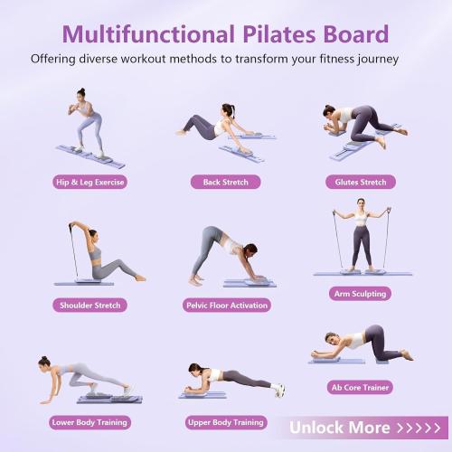 Pilates Board for Home Workout - Upgraded 7 in 1 Portable Pilates Reformer Set, Multifunctional Ab Trainer with Resistance Bands & LED Timer, Pilates Board for Women Full Body Workout