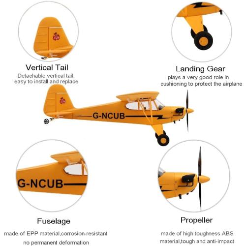 RC Plane Upgrade 5 Channels 3D/6G J3-CUB RC Airplane for Adults 1406 Brushless Motor Outdoor Stunt RC Glider with Spare Propeller and 2 Batteries (Yellow)