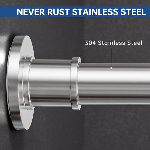 Industrial Shower Curtain Rod - Rustproof Non-Slip 43-72 Inch 304 Stainless Steel Tension Curtain Rod for Window or Bathroom, Chrome
