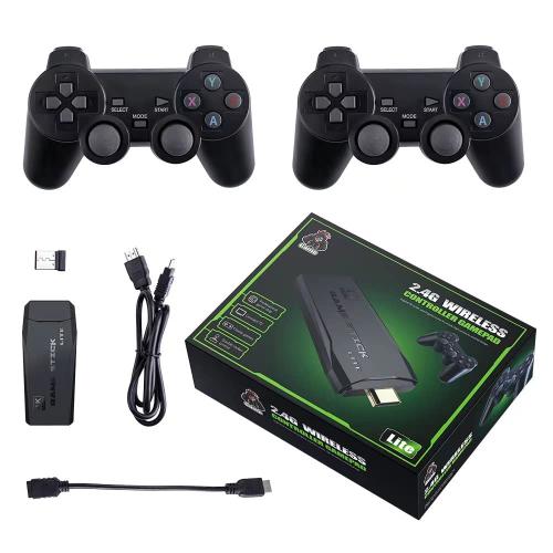 Black 2 Pack Cawevon Wireless Retro Gaming Console, 9 Classic Emulators, Plug and Play Video Game Stick Built-in 10000  Classic Games, 4K HD HDMI Output for TV with Dual 2.4G Wireless Controllers (64G)