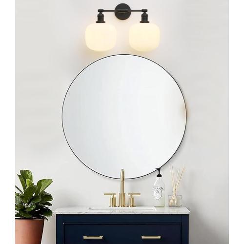 Pathson 2 Lights Milk White Globe Wall Sconce, Hardwired Antique Double Sconce for Living Room Home Decor, Striped Glass Bathroom Vanity Light, E26 Bulb Base