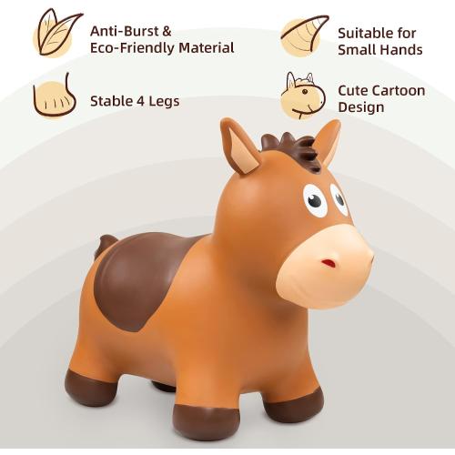 ZOOJOY Bouncy Horse Hopping Toys, Inflatable Animal Horse Toys for Toddlers, Outdoor Indoor Bounce and Ride On Bouncer for Boys Girls, Birthday Gifts for 18 Months 2 3 4 5 6 Year Old with Pump