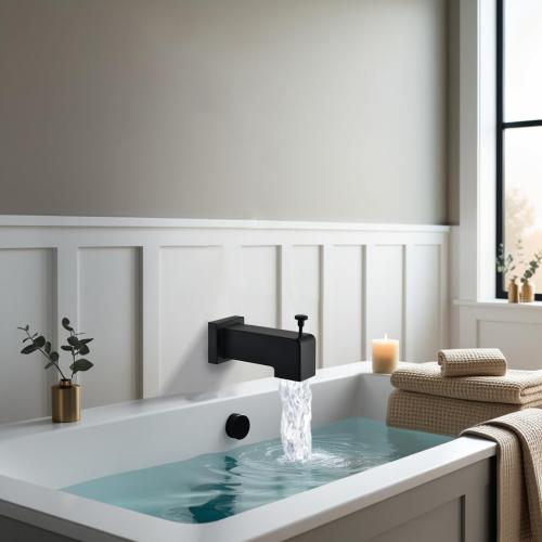 Slip On Diverter Tub Spout, Sleek Square Design for Bathroom, Fits 1/2 Copper Pipe (5/8 OD), Child-Safe Rounded Edges, Easy Installation, Matte Black