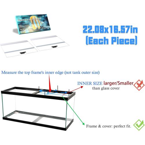 2PCS Set 22.08x16.57x0.16in（Each Piece） Clear Tempered Glass Canopy,75/90/110 Gallon Aquarium Fish Tank Hoods for Aqueon