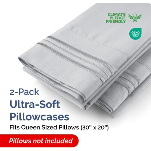 Queen Pillow Cases Set of 2 - Ultra Soft Pillowcase Covers - Steel Blue