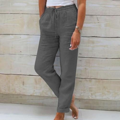 Size M Womens Cotton Linen Pants High Waist Pants Drawstring Loose Trousers Summer Lightweight Lounge with Side Pockets