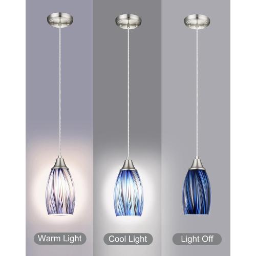 Dark Blue Glass Mini Pendant Lights for Kitchen Island 3Pack Blown Art Glass Pendant Lighting Shade Hanging Pendant Lights with Brushed Nickel Finish for Kitchen Over Sink,Dining Room
