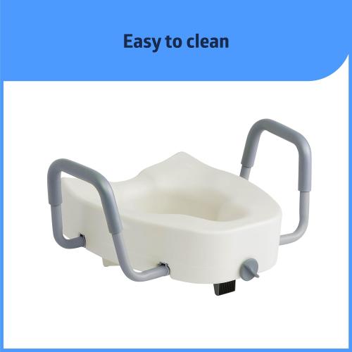 Medline 5 Elongated Raised Locking Toilet Seat, 400 lb Capacity | Toilet Riser with Removable Padded Arms, Fits Most Elongated Toilets, No Lid, Medical Seat For Adults and Elderly
