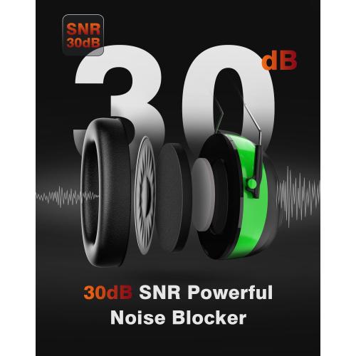 Bluetooth 6.0 Hearing Protection Headphones with 120H Working Time, 30dB SNR, Superior Stereo Sound Quality, Larger Buttons for Easy Operation, Safety Ear Muffs for Lawn Mowing, Workshops