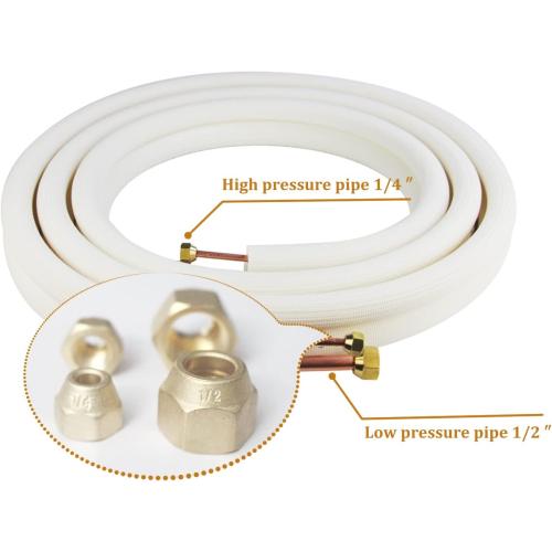 50 Ft Air Conditioning Copper Tubing Pipe Extension, 1/4 1/2 3/8 PE Thickened for Mini Split AC and Heating Equipment Insulated Coil Line HVAC Refrigerant with Nuts (1/4 & 1/2* 3/8 PE WITH NUTS)