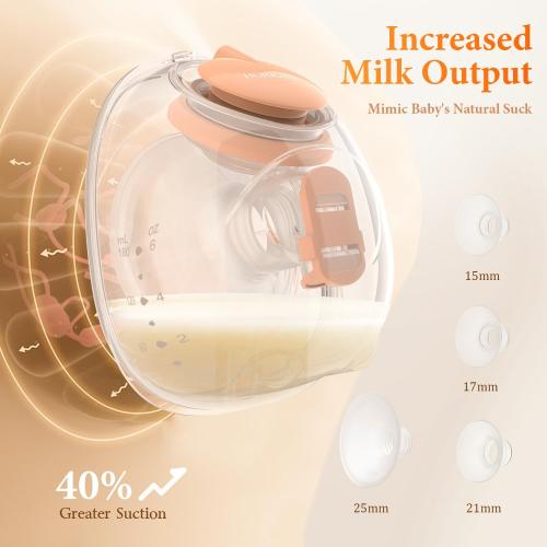 Wearable Hands Free Breast Pump D6, Portable Breastfeeding Pumps with 3 Modes & 9 Levels, Strong Suction Discreet Low Noise Electric Breast Milk Pump, 15-25mm Double-Sealed Flange