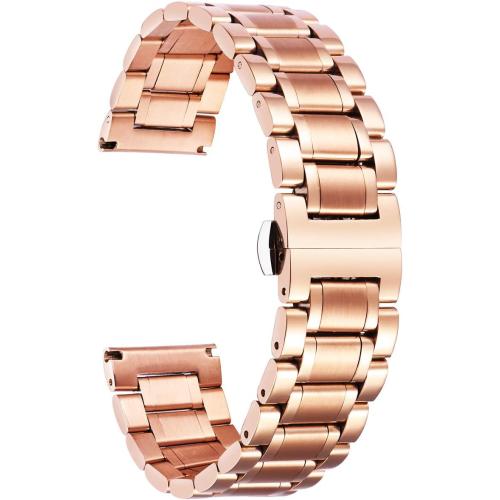 BINLUN Stainless Steel Watch Bands Quick Release 12mm-24mm Universal Metal Replacement Watch Straps SmartWatch Bracelets Links Straight & Curved Ends Men Women 6 Colors(Rose-Gold,20mm)