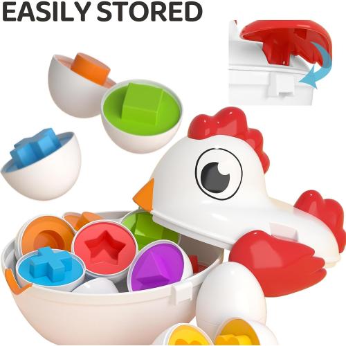 TEMI Toddler Chicken Easter Eggs - Color Matched Game Shape Sorter with 6 Toy Eggs for Kids 3-5, Fine Motor Skills Sensory Toys, Educational Gifts for 3-6 Girls Boys Baby