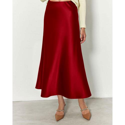 Size L....BTFBM 2026 Womens Spring Summer Long Satin Skirt Silk Elegant High Waist Cocktail Party Wedding Flowy A-Line Midi Skirts