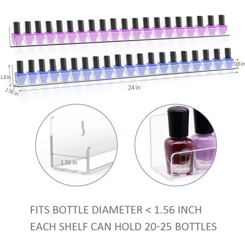 Sezanrpt 24 Inches Acrylic Nail Polish Rack for Wall, Clear Nail Polish Organizer Wall Mounted for 150 Bottles, 6 Pack