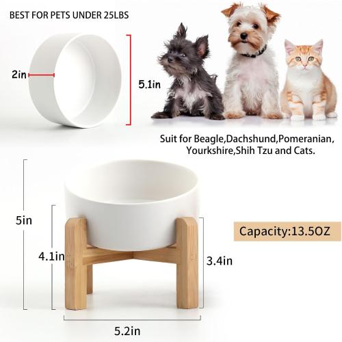Petygooing White Raised/Elevated 15°Slanted Ceramic Dog Bowl for Small Breeds,Tilted Anti Slip Pet Feeding Bowl,Food Water Dish with Stand for Cats and Small Dogs Puppy 13.5 OZ (5.1In / 1.7 Cups)
