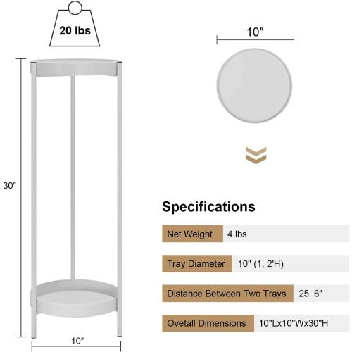Plant Stand,2 Tier Metal Flower Plants Holder with 2 Removable Display for Indoor or Outdoor,Pot Plant Planter Display(30 X 10in,White)