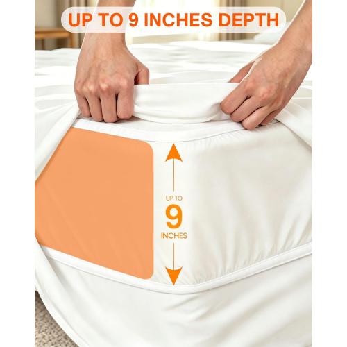 Zippered Queen Mattress Protector Waterproof Cover 60x80 Fits 6-9 inch Depth, Ptsuker Fully Encased Encasement Liquid Proof Urine Pee Protection