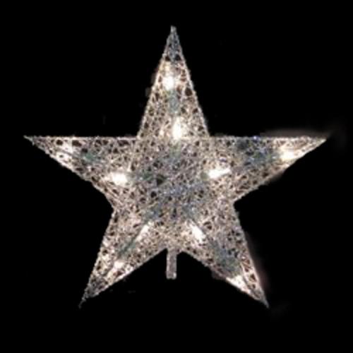 10.5 Lighted Silver Glittered Wire Star Christmas Tree Topper - Clear Lights