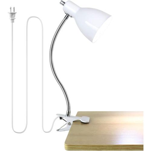 Desk lamp Eye-Caring Table Lamps, 360°Rotation Gooseneck Clip on Lamp Reading Light Portable Reading Book Light Clamp Study Desk Lamps for Bedroom and Office Home Lighting (White)