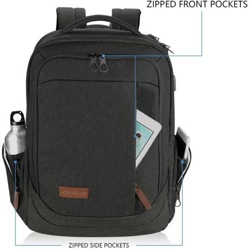 Charcoal Black 18.5x13.3x7.8 KROSER Laptop Backpack Large Computer Backpack Fits up to 17.3 Inch Laptop with USB Charging Port Water-Repellent Travel Backpack Casual Daypack for Business/College/Women/Men-Charcoal Black