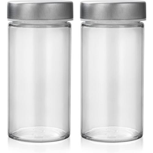 2 Pcs Glass Spice Jars/Bottles - 3oz Empty Round Spice Containers with Airtight Metal Caps with Shaker Lids (2, clear)