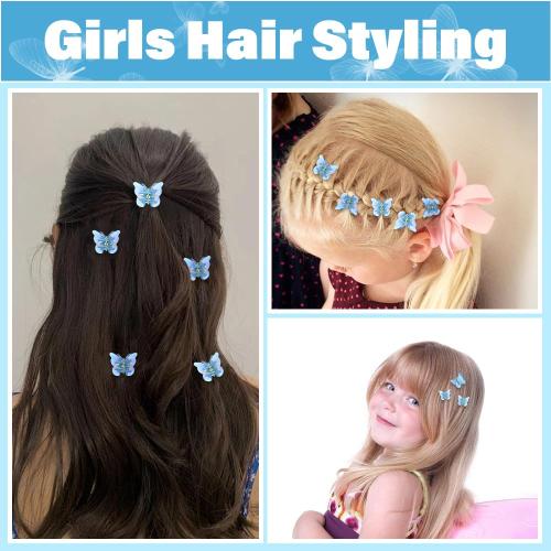 Ahoney Mini Butterfly Hair Clips for Hair with Box Glitter 90s Y2k Hair Accessories for Girls Women (Blue)