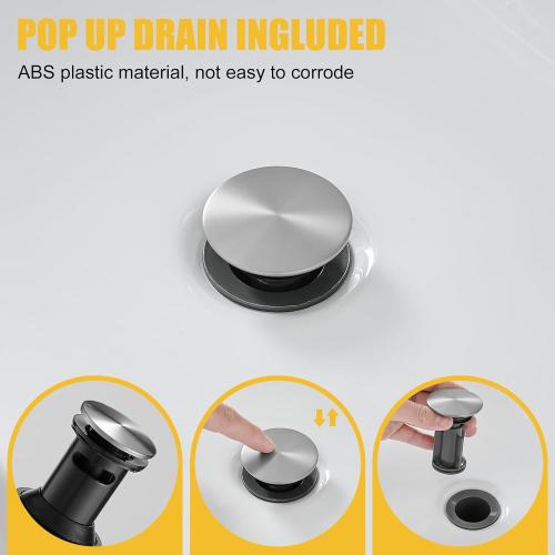 BESy Waterfall Bathroom Faucet, Single Handle Bathroom Vanity Sink Faucet, Rv Faucet Deck Plate, Stainless Steel Brushed Nickel, 1 or 3 Hole with Pop Up Drain