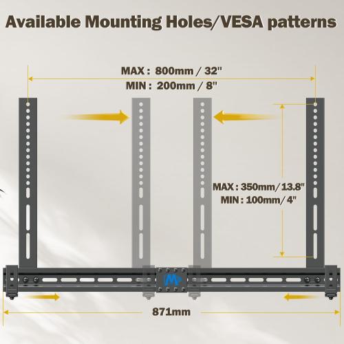 Mounting Dream Soundbar Mount Sound Bar TV Bracket with Holes/Without Holes, Non-Slip Base Holder Extends 3.4 to 6.1, Up to 20 LBS, Safe and Easy to Install MD5425