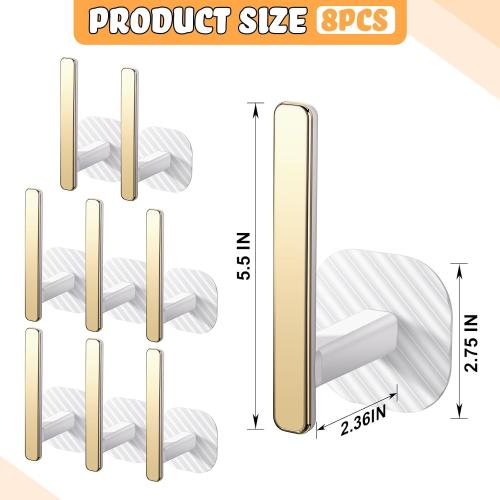 8 Pack White & Gold Queekay Curtain Holders Gold Curtain Holdbacks Self Adhesive Drapery Tiebacks L Shaped Hooks Nordic Style Window Treatment Holdbacks for Home Office Decor(White,8 Pcs)