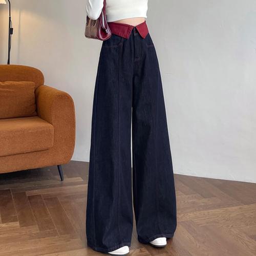 Fashion High Waist Women's Jeans Y2K Casual Baggy Wide Leg Neckline Style Waist Design Straight Jeans XL