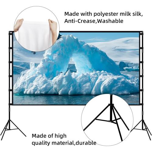 Projector Screen and Stand, Towond 120 inch Portable Projector Screen Indoor Outdoor Movie Screen 16:9 4K HD Wrinkle-Free Lightweight Projection Screen with Carry Bag for Backyard Movie Night
