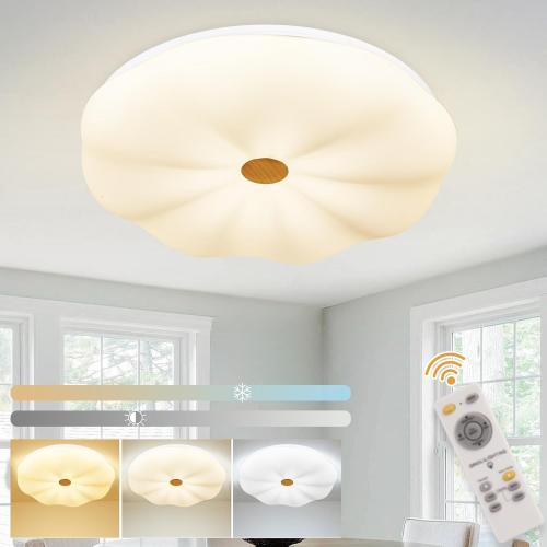 DLLT 48W Dimmable LED Flush Mount Ceiling Light, 20 Inch Close to Ceiling Light Fixtures with Remote, Modern Flower Cream Ceiling Lamp for Living Room Dining Room, 3000K-6000K Color Changeable, Timing