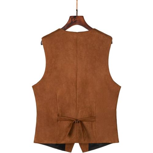Size/m color brown Men's Suede Leather Vest Retro Western Cowboy Waistcoat Casual Slim Fit Sleeveless Jacket